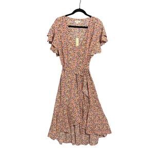 NWT Max Studio Summer Floral Wrap Midi Dress Women’s Size Large Cottagecore